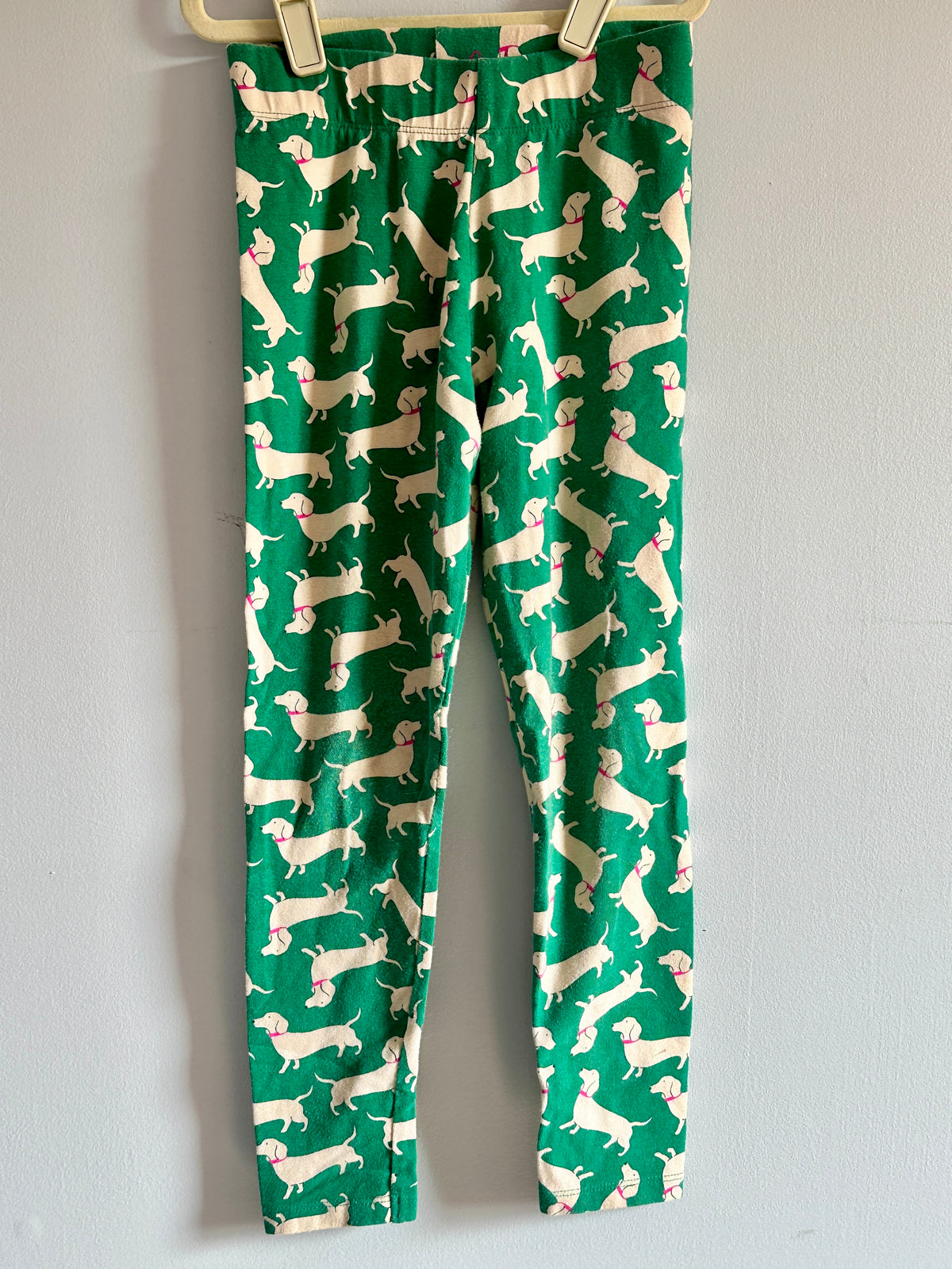 #48 Mini Boden green dog print leggings 7-8