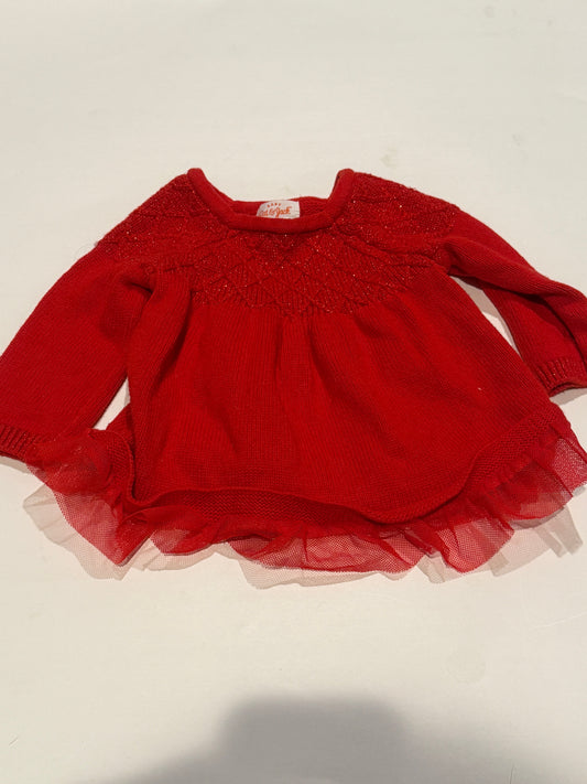 #170 Cat and Jack Red sparkle sweater dress girls 0-3 months