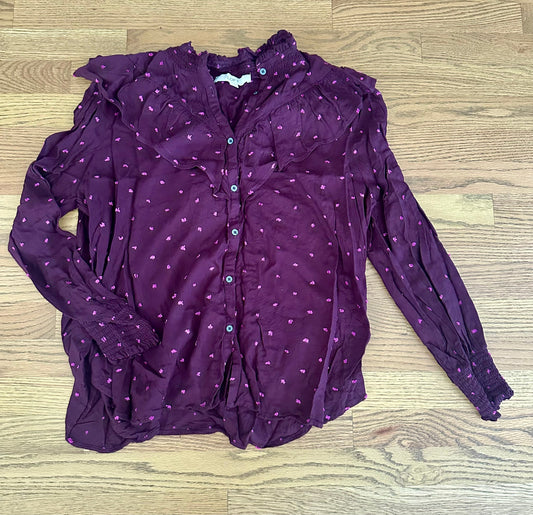 #198- Women’s, Loft, Deep Purple Blouse w/Pink Dots- Size XL