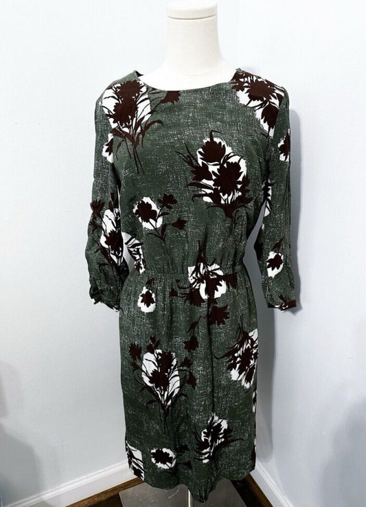 #111 Womens Boden Dress Green/Brown Floral Long Sleeve Dress Size 8
