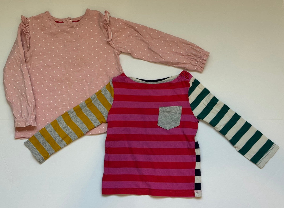 #82 Mini Boden Shirt Bundle Pink Ruffles & Colorful Stripes Girls Size 2-3T