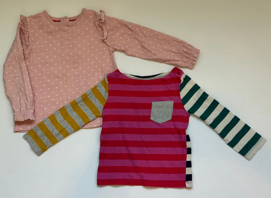 #82 Mini Boden Shirt Bundle Pink Ruffles & Colorful Stripes Girls Size 2-3T