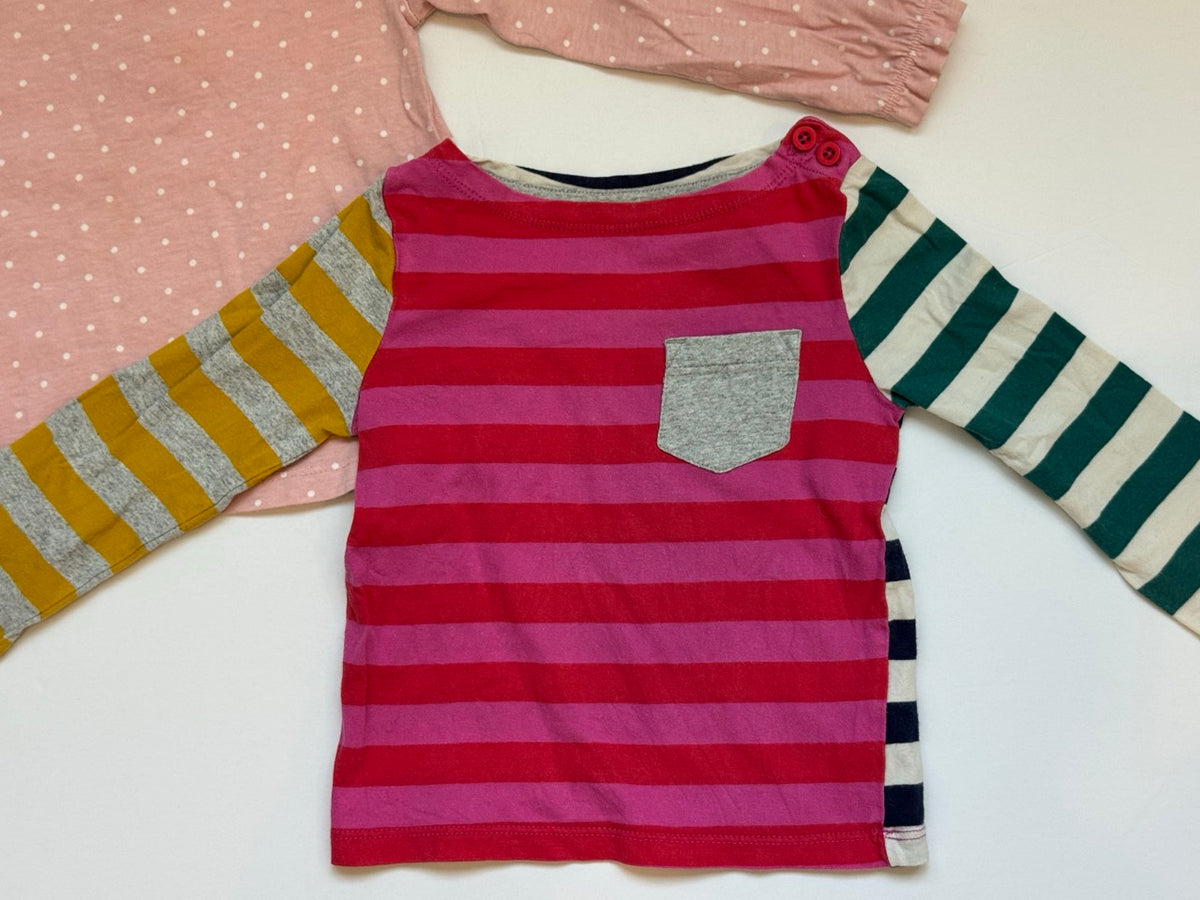 #82 Mini Boden Shirt Bundle Pink Ruffles & Colorful Stripes Girls Size 2-3T