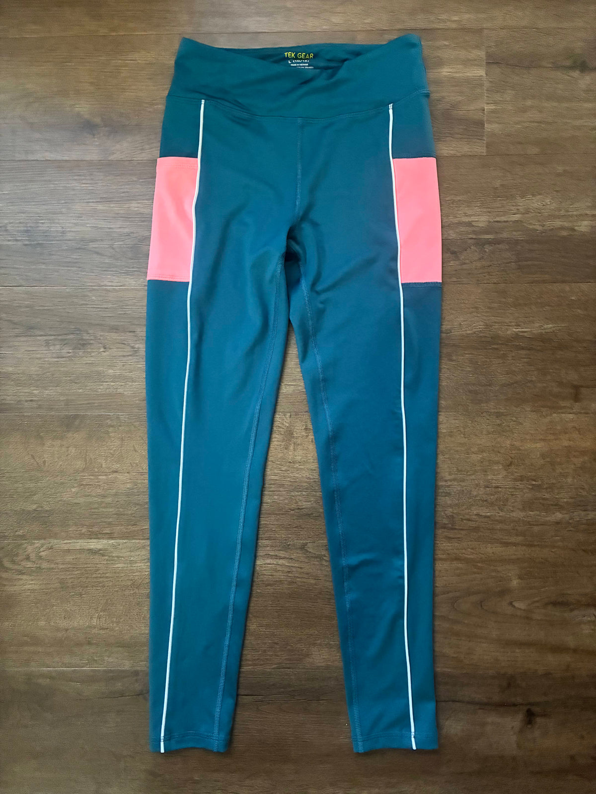 #126 2 Pairs EUC Athletic Leggings Tek Gear Teal with Pink Detail & Multi-Colored Girls L 10/12