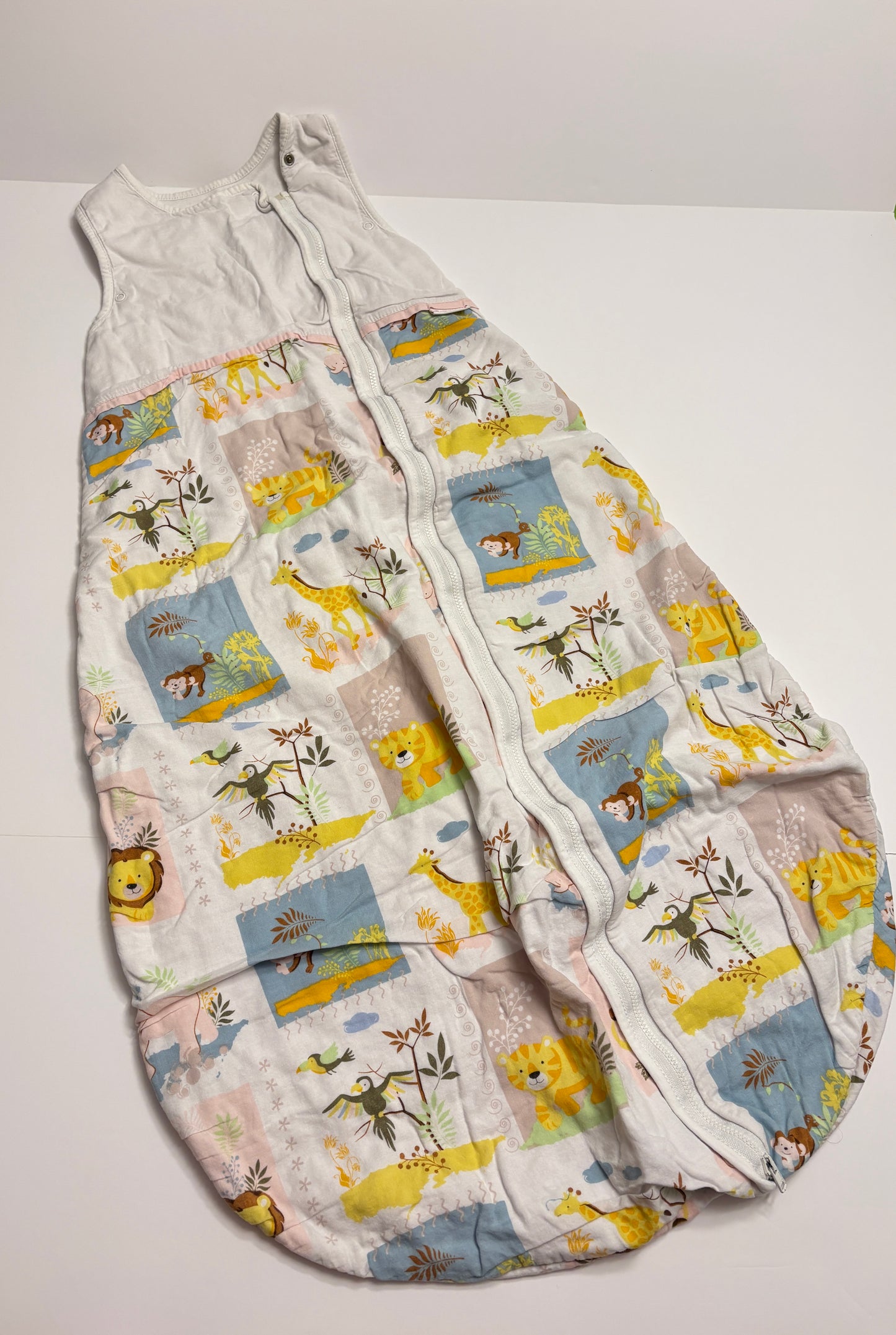 #121 Baby in a Bag cotton sleep sack size large animal print, GUC