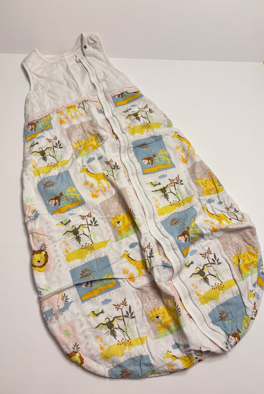 #121 Baby in a Bag cotton sleep sack size large animal print, GUC