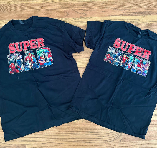 #198- Women’s & Men’s, Super Mom & Super Dad Shirts- Size M & L*Read Description