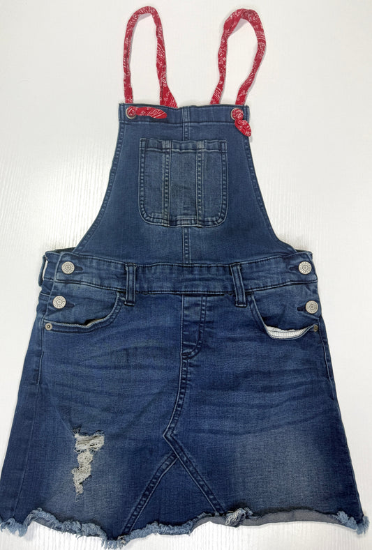 155 Girls Justice Denim Overall Dress Size 14 with build in shorties GUC