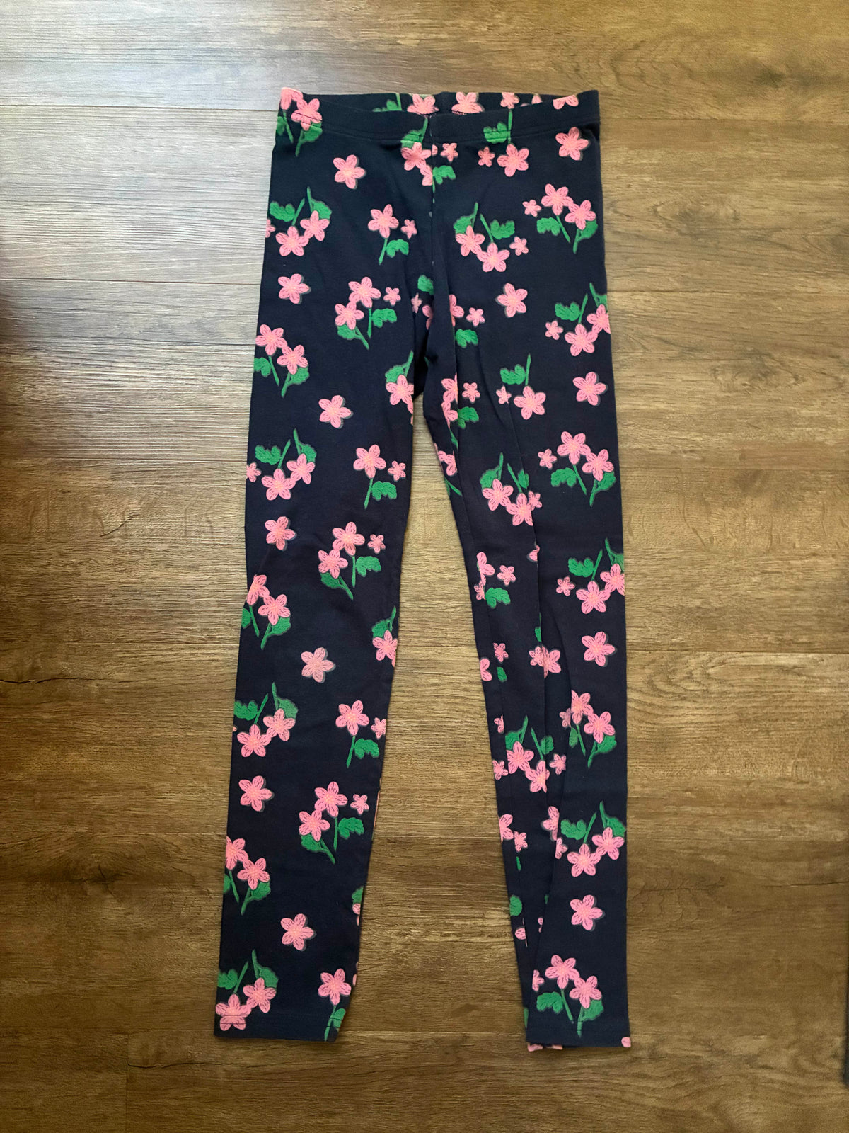 #126 2 Pairs EUC Old Navy Navy Floral & Dark Gray Leggings Girls L 10/12