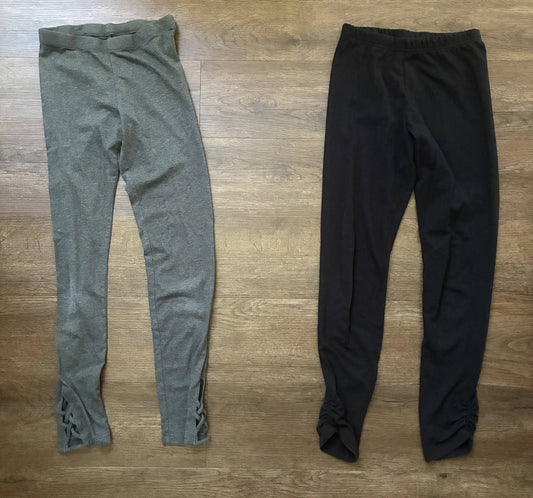 #126 2 Pairs Old Navy Dark Gray & Black Leggings Girls L 10/12