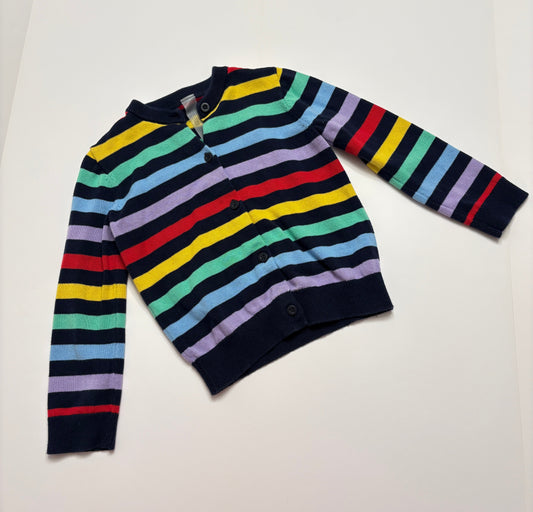 #121 Girls 4/5 (fits like 4) Primary rainbow lightweight stripe sweater, EUC