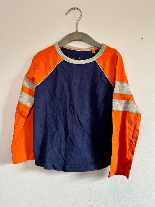 #48 Mini Boden Navy & Orange LS Shirt Boys 4/5