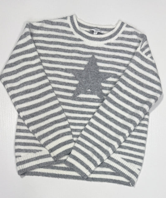 155 Girls Grey/White Striped Star Sweater Size L VGUC