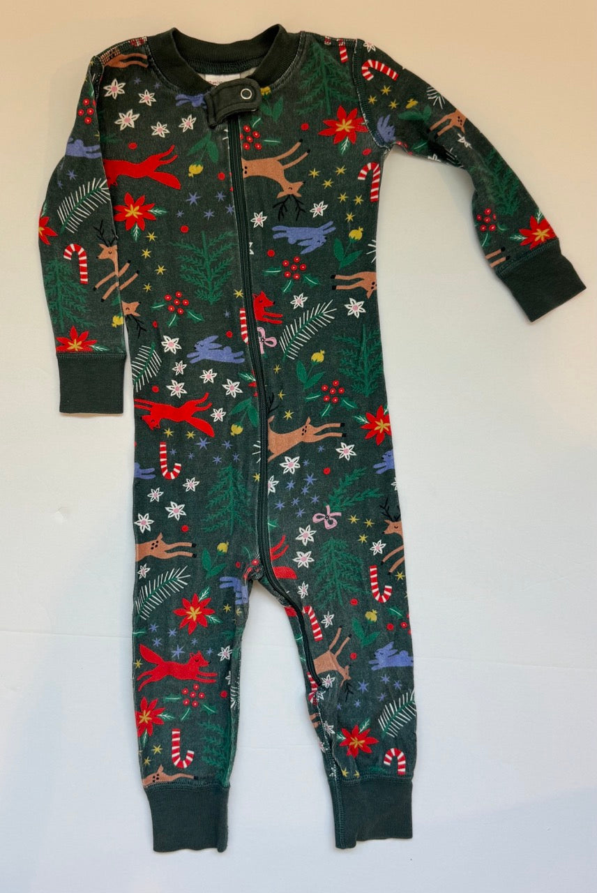 #82 Hanna Andersson Green Holiday Reindeer Sleeper Gender Neutral Size 18-24M