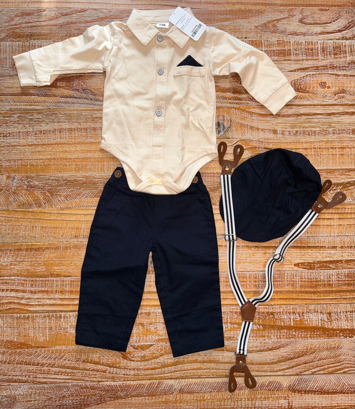 #4 Amazon NWT Navy and Beige Formal Set with Suspenders Boys 3-6 months