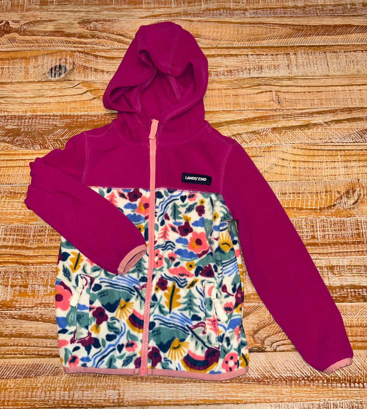 #4 Lands End Pink Long Sleeve Fleece Zip-Up Jacket Girls 4T