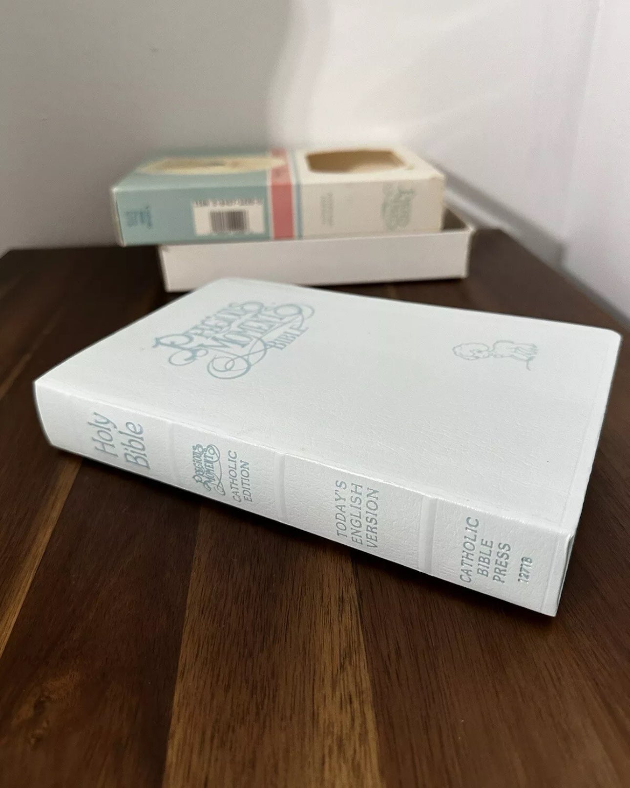 #111 Precious Moments Holy Bible Catholic Edition Blue Mist