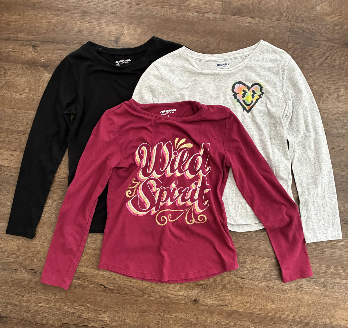 #126 3 Shirts - Black, Arizona Burgundy Graphic, Old Navy Gray Graphic Girls L 10/12