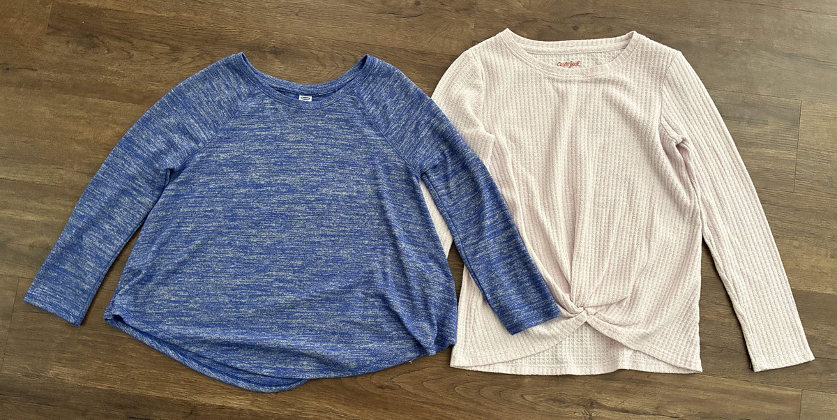 #126 2 Shirts Old Navy Blue & Cat & Jack Light Pink Girls L 10/12