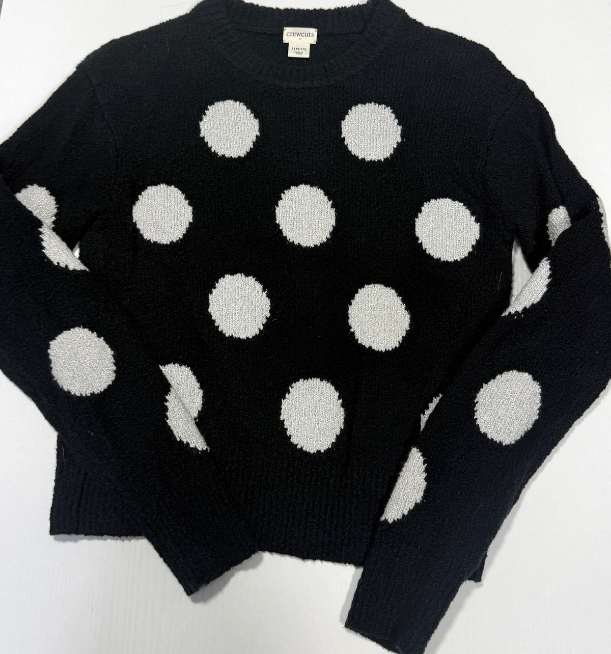 155 Girls Crewcuts Size Large 10-11 Black Sweater wtih White  Polka Dots NWOT