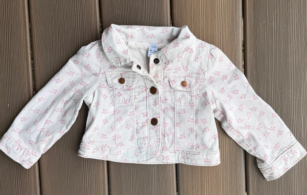 #75 Gap Ivory and Pink Denim Jacket, Size 18-24 m
