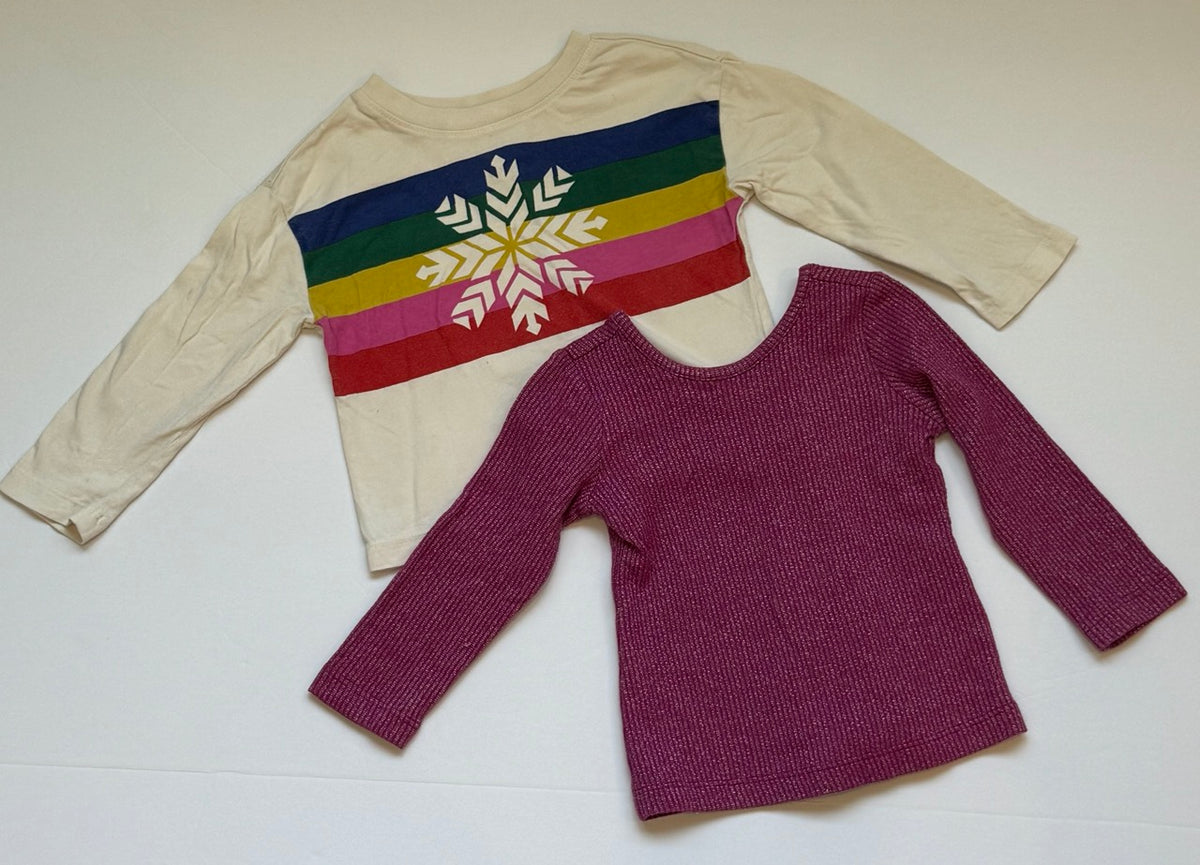 #82 Hanna Andersson Snowflake and Pink Sparkles Shirt Bundle Girls Size 2T