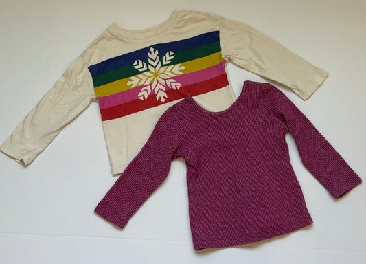 #82 Hanna Andersson Snowflake and Pink Sparkles Shirt Bundle Girls Size 2T