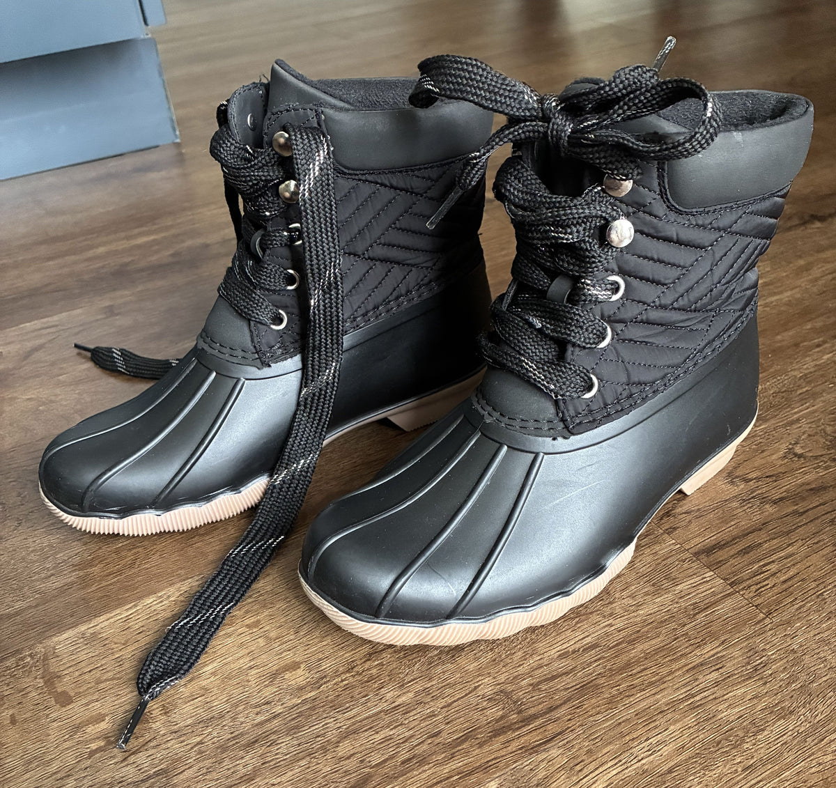 #126 VGUC Justice Black Duck Boots Girls 2