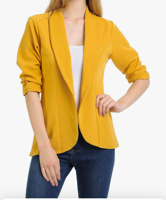 #198- Women’s, Amazon, Mustard Yellow 3/4 Sleeve Blazer- Size large