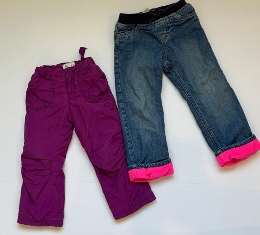 #82 OshKosh & Old Navy Fleece Lined Pants Bundle Girls Size 2T