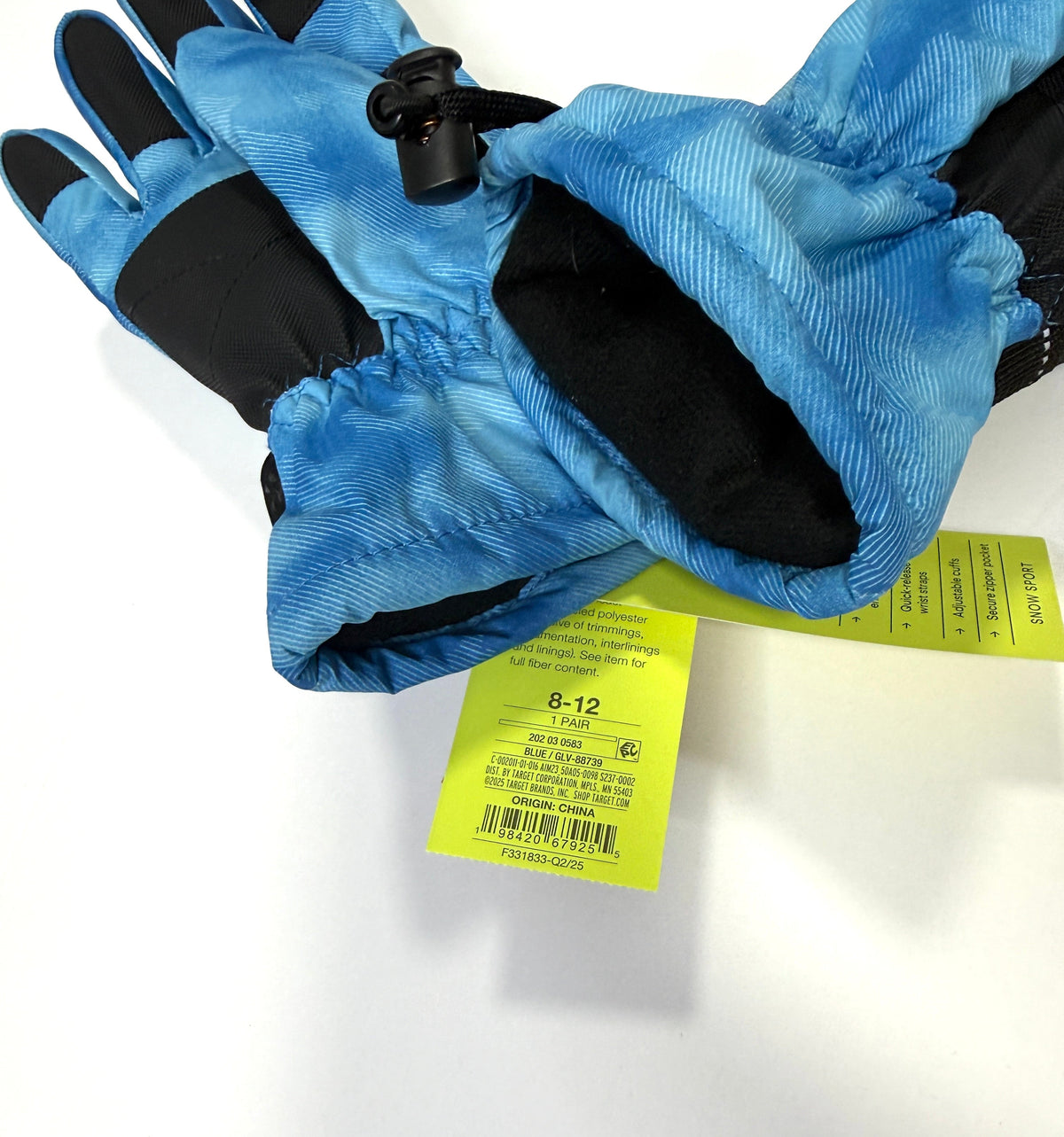155 All in Motion Waterproof Fleece Lined Gloves Size Youth 8-12 NWT