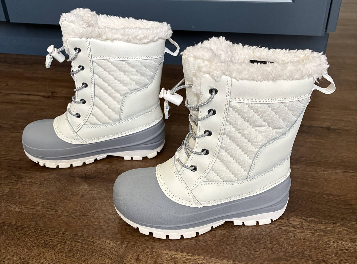 #126 EUC All in Motion White & Gray Thermolite Snow Boots Girls 1