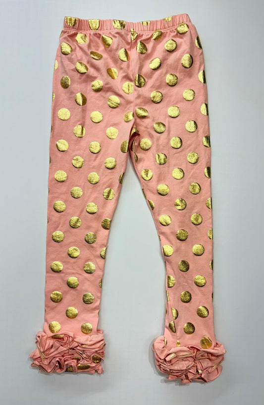 Seller 189 Girls 5-6 Pink and Gold Polka Dot Ruffle Leggings EUC