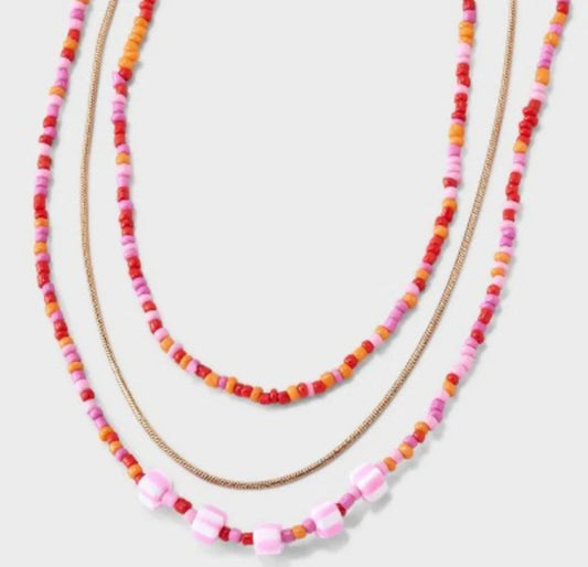 #198- Women’s, Universal Thread, Beaded Pink Necklace & Bracket Set, NEW