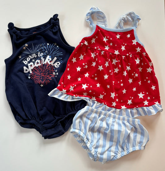 Girls 3 month Cat & Jack Fourth of July Outfit Bundle Navy Red White