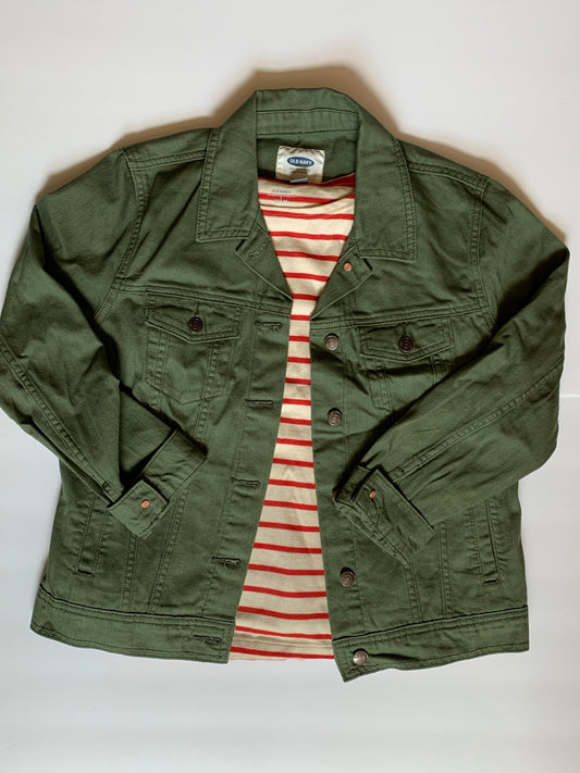 Seller #2 -Women's Large Green Denim Jacket with Striped Shirt
