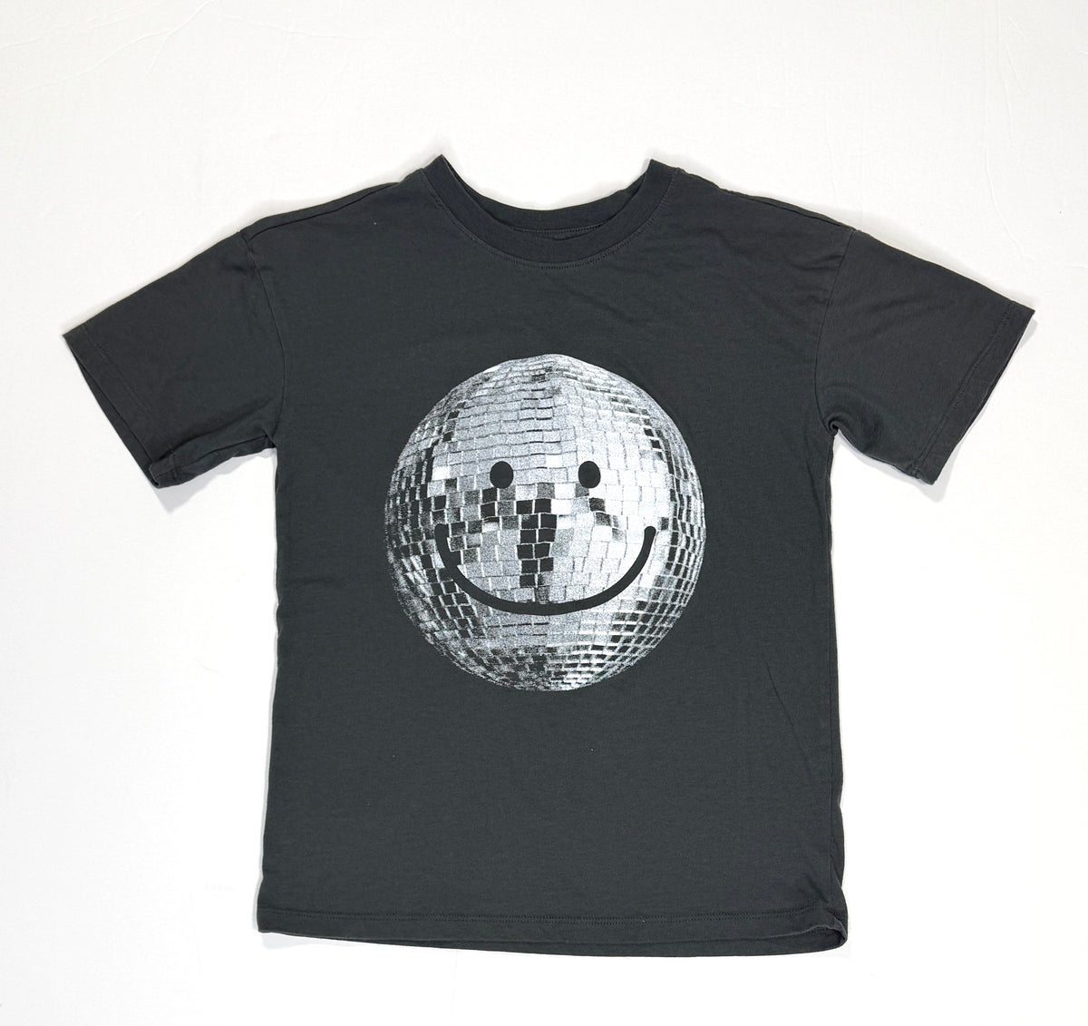 155 Girls Cat and Jack Size L Disco Ball Smiley T-shirt EUC (Grey, not black)