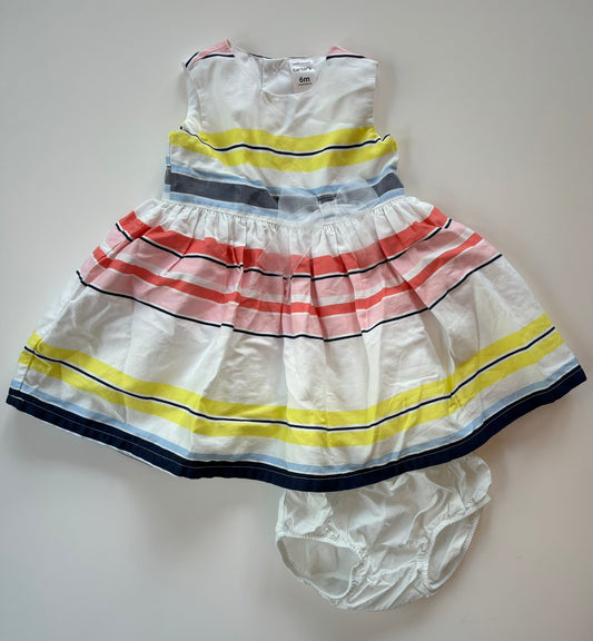 Girls 6 month Carter's Sleeveless Striped Sateen Dress Pink Navy Yellow