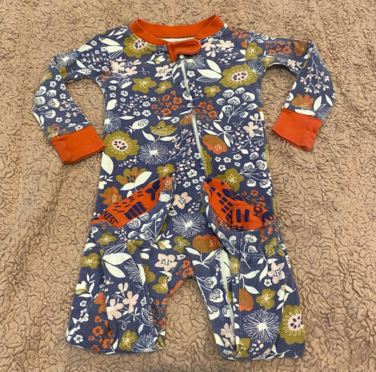 Seller #191 12mo Honest Blue and Orange Floral Footie PJs