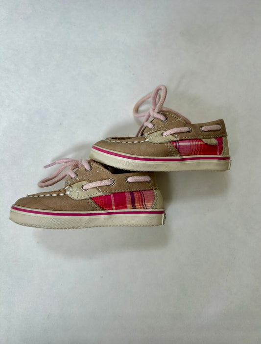 #200 Girls Size 3 Sperry shoes pink plaid