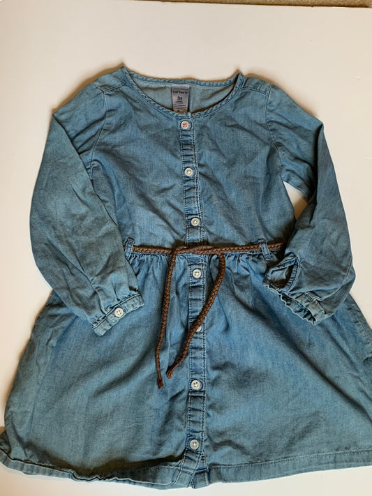 Seller #2 - 3T Girls Lightweight Demin Dress with Faux-Leather Braided Belt