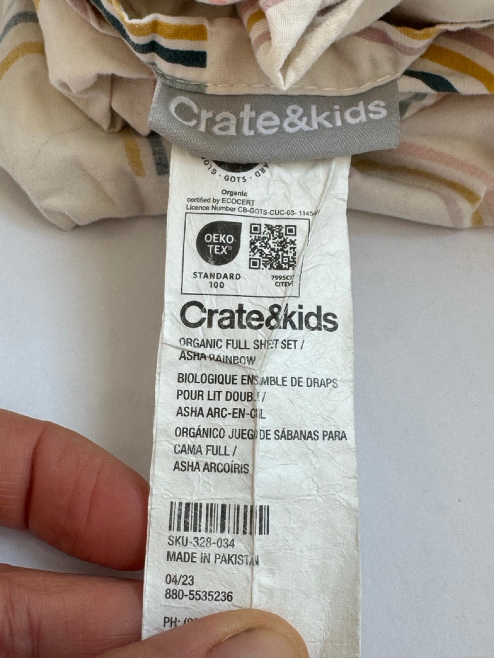 #82 Crate and Barrel Kids Rainbow 100% Organic Cotton Kids Full Sheet Set, 4-Piece Set