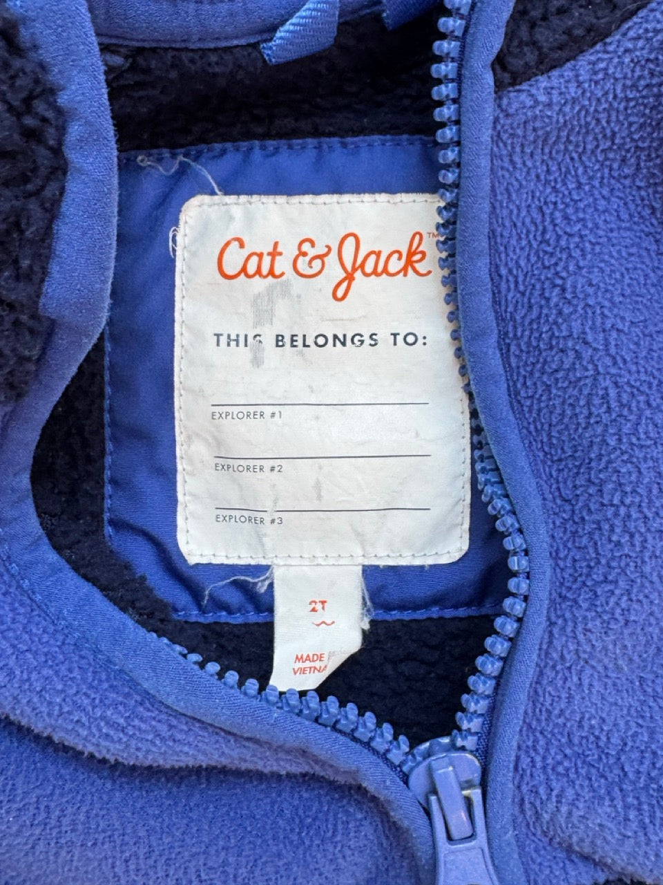 #82 Cat & Jack Blue Fleece Hooded Zip Up Gender Neutral Size 2T