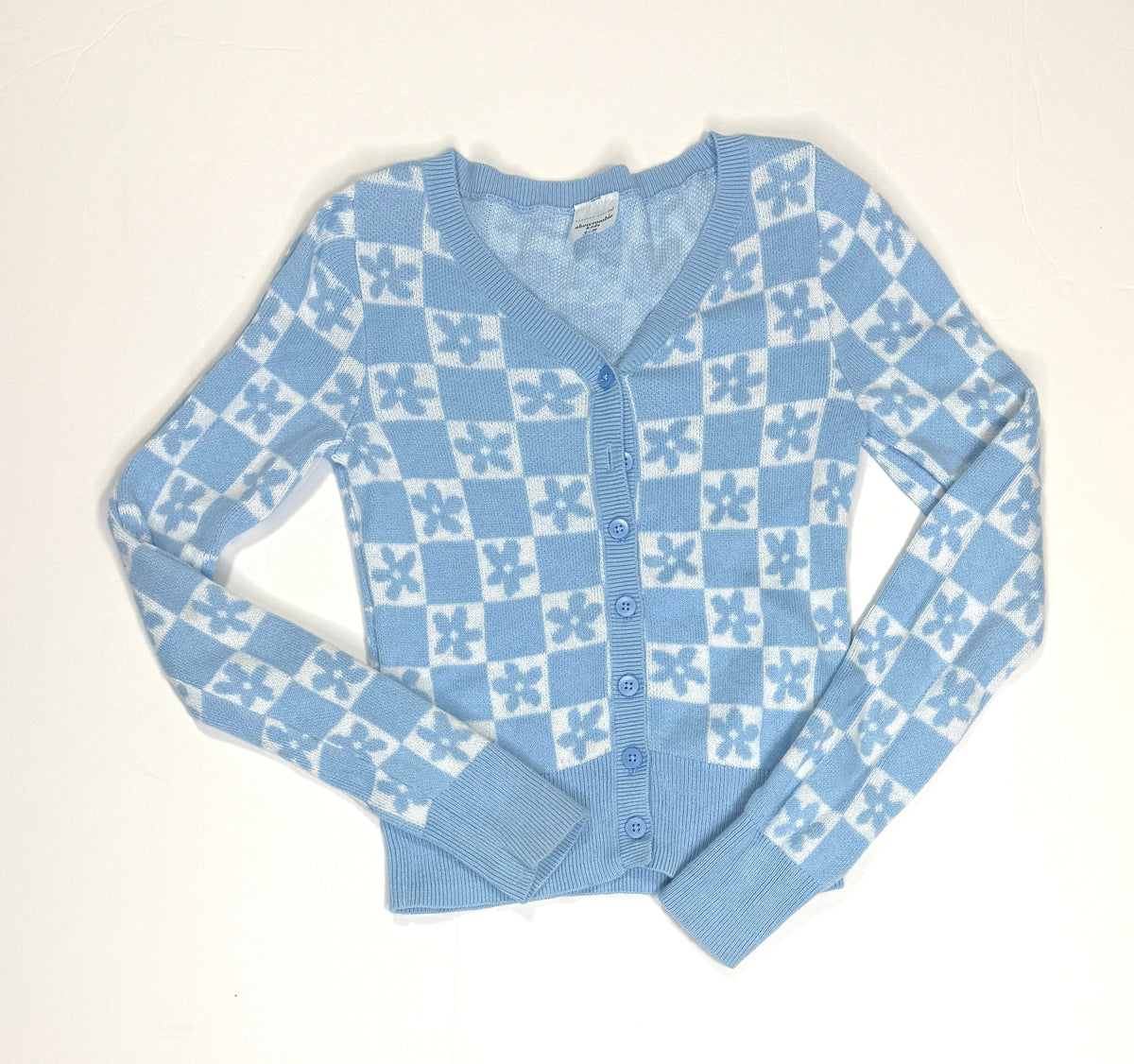155 Girls Abercrombie kids Size 9/10 Blue Checker Daisy Cardigan - runs small