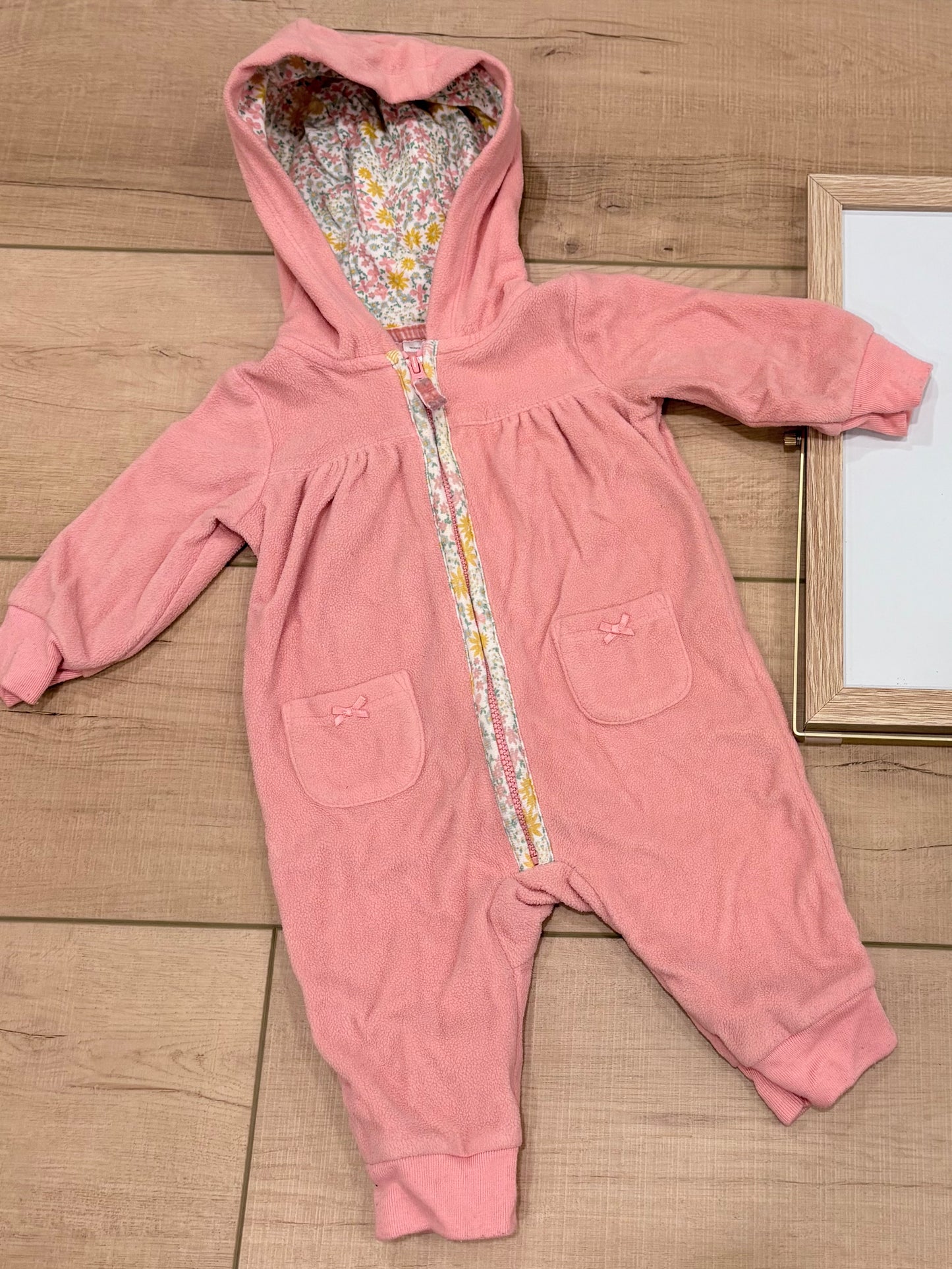 #37 0-3M Girls Pink and Floral Fleece Carter's Sweatsuit
