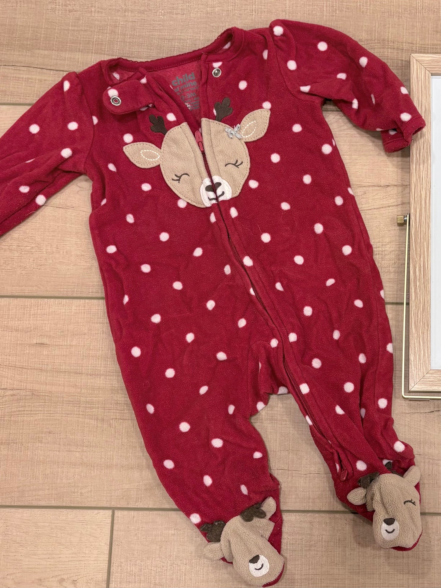 #37 0-3M Girls Deer Zipper Fleece Pajamas Sleeper with Animal Feet
