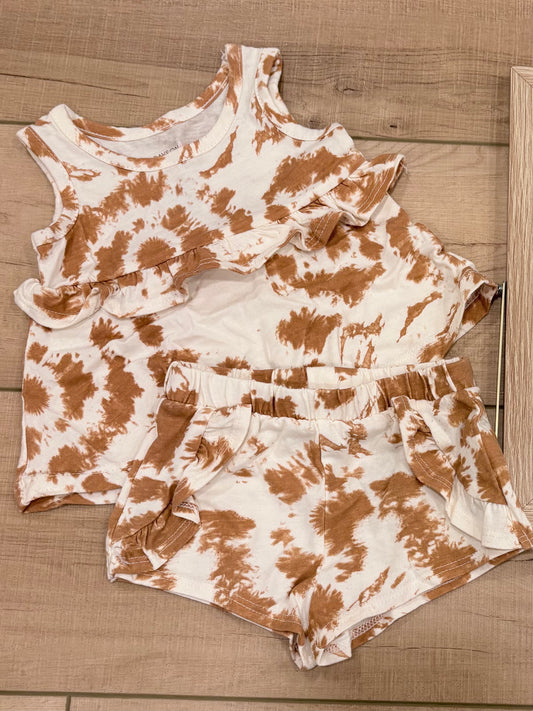 #37 0-3M Girls NWOT Tie-Dye Brown and White Tank and Shorts Set from Grayson Mini