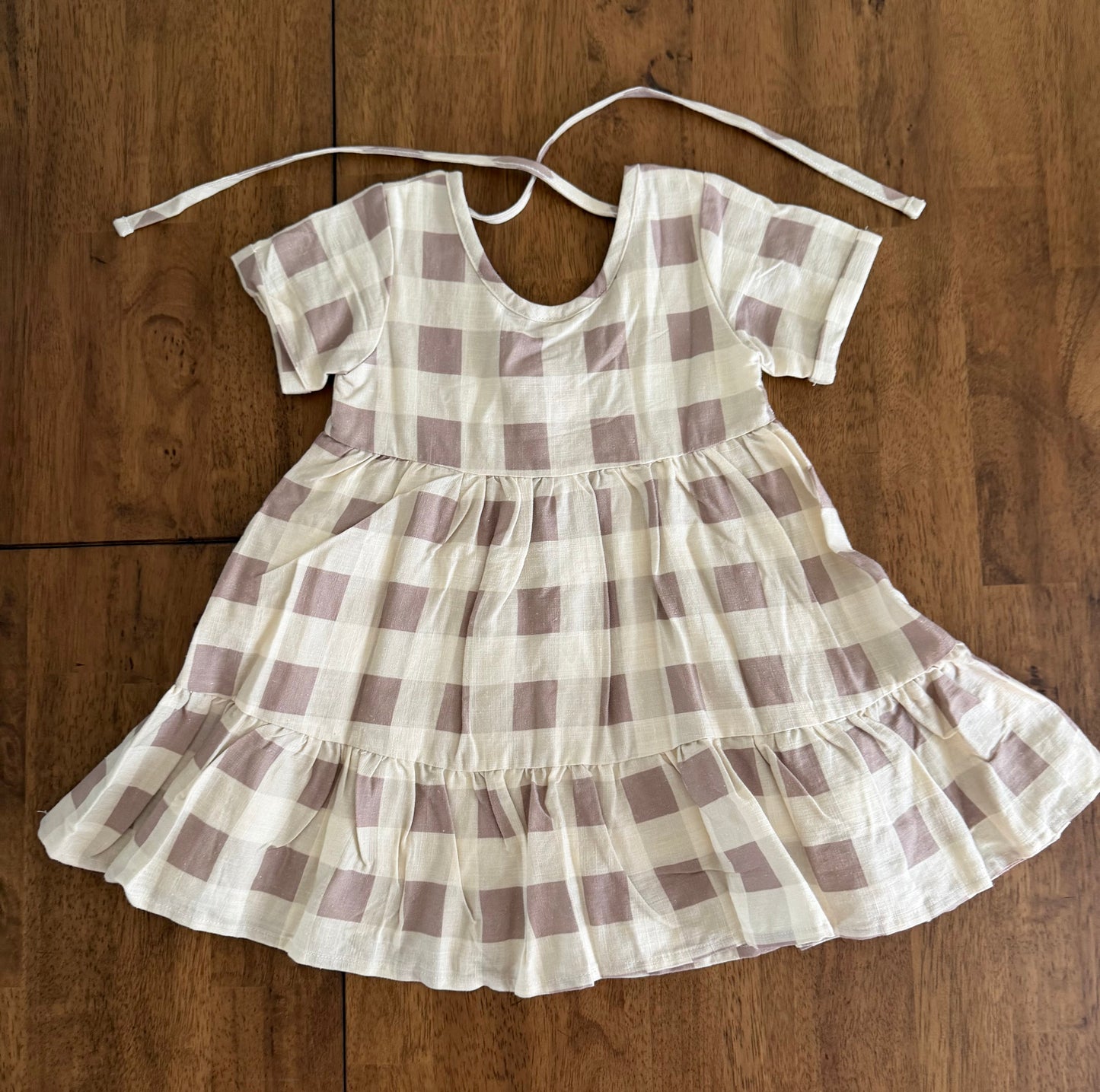 *reduced* #117, Girls 3T, Cheeky Plum cream/purple checkered linen dress, New