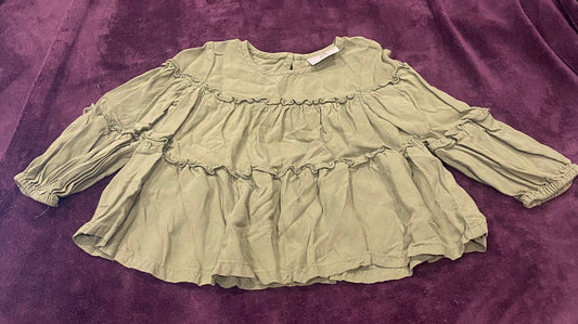 Seller #191 24mo Okie Dokie Olive Green Ruffle Long Sleeve Shirt