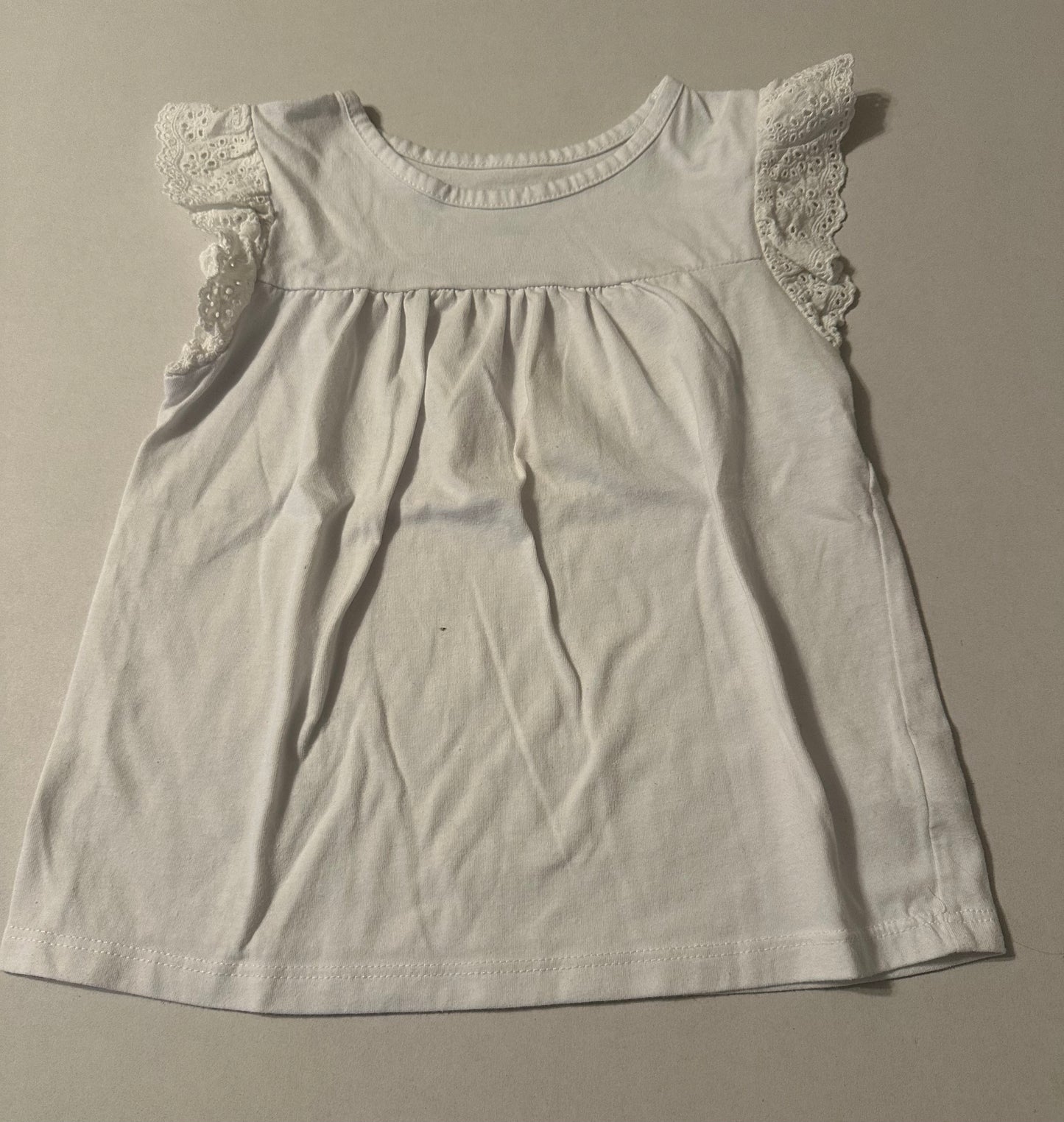 #160 Girls 4T Cat and Jack white short sleeve shirt with eyelet ruffle detail